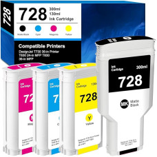 728 rašalo kasetė 130 ml, skirta HP 728 HP 728 HP728 rašalo kasetė F9J66A F9J68A F9J67A F9J65A, suderinama su HP DesignJet T730, HP DesignJet T830 (matinė juoda, žydra, purpurinė, geltona)