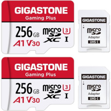 GIGASTONE Gaming Plus Micro SD kortelė, 256 GB, 2 vnt. ir SD adapteris, suderinama su Switch 1, iki 100/60 MB/s MicroSDXC atminties kortelė UHS-I A1 U3 V30 10 klasės, 4K UHD vaizdo įrašymas
