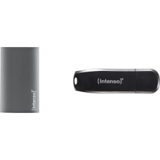Intenso 3823440 Premium Portable 256GB External SSD Hard Drive (USB 3.0 Aluminium) Anthracite & Speed Line - 128GB Memory Stick - USB Stick 3.2 Gen 1x1, Black