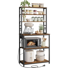 VASAGLE Kitchen Shelf with Sockets, Standing Shelf for Kitchen, Microwave Shelf, 6 Shelves, 6 Hooks, Steel Frame, 40 x 80 x 167 cm, Vintage Brown/Ink Black KKS119K06