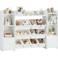 FOREHILL Children's Shelf with 8 Boxes, Wooden Bookcase for Children, Storage Box, Children's Room Furniture with Toy Box, 138.8 x 94.3 x 29.6 cm, White