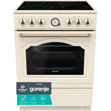 Gorenje Classico GECS 6 B70CLI Electric Stove with Glass Ceramic Hob, Retro Design, 60 cm, 71 Litres, Gentle Close, Quick Heating, AirFry, ExtraSteam, Pizza Mode, AquaClean, Champagne, Ivory