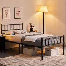 Yaheetech Metalinė lova 90 x 200 cm lovos rėmas su galvūgaliu, metalinis lovos rėmas, svečių lova su groteliniu rėmu miegamajam, svečių kambariui, juoda