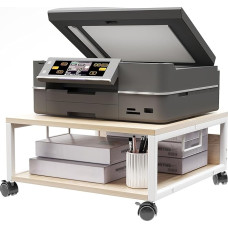 IBUYKE TLJ008R 2 Tier Desktop Printer Stand Cart, Printer Table with Wheels, Desk Heavy Duty Rolling Table with Storage Folders, for Books, Fax Machine, Scanner, Home Office