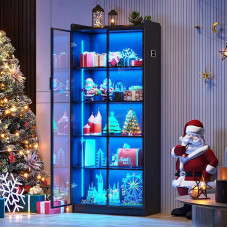 FREDEES vitrina su LED apšvietimu, 5 pakopų kolekcionavimo vitrina su išmaniaisiais jutikliais, akrilo vitrina su reguliuojamomis lentynomis, skirta svetainei, biurui, juoda