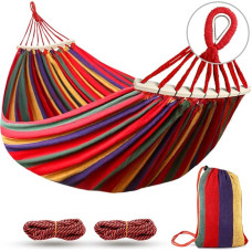 MOSFiATA Vienvietis kempingo hamakas, patvarus drobės audinys, kurio keliamoji galia 550 lb, dvi balansavimo sijos, skirtos kelionėms, paplūdimiui, sodui ir kt.