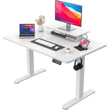 JUMMICO Height-Adjustable Desk with Monitor Stand, Electric Desk, Standing Desk, 120 x 60 cm, White