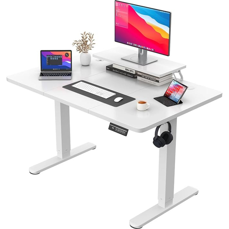 JUMMICO reguliuojamo aukščio rašomasis stalas su monitoriaus stovu, elektrinis rašomasis stalas, stovimas stalas, 120 x 60 cm, baltas