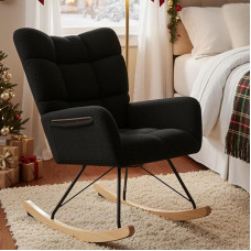 Clevich Rocking Chair Living Room Rocking Chair with Teddy Fabric Padded Wooden Skids and Metal Legs for Living Room Children's Room Bedroom Maximum Load 136 kg Black