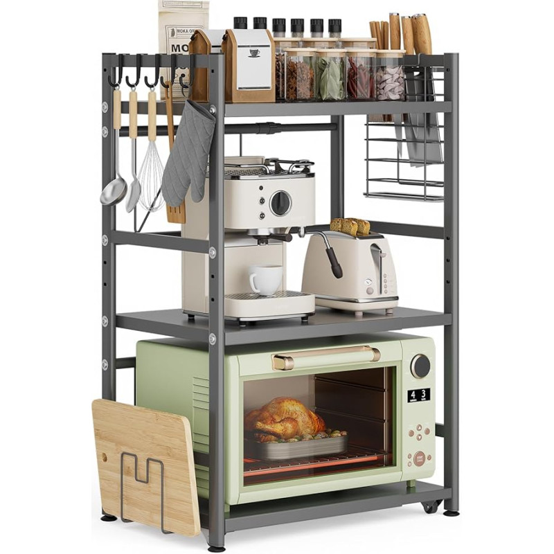 Warmiehomy Erweiterbares Mikrowellen-Regal, 3 Etagen, Metall, Küchenregal mit mobiler Plattform für Heißluftfritteuse, platzsparend, stehend, Bäckerregale, 39 ~ 62 × 33 × 75,6 cm
