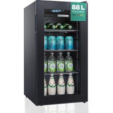 Heinrich´s HEINRICHS Drinks Fridge, Mini Fridge with Glass Door, Compact and Quiet: 40 dB, LED Interior Lighting, Perfect for Office, Camping, Garden, 4 to 18 °C, (88 Litres/3 Shelves/40 db)