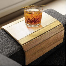 Medinis sulankstomas medinis sofos padėklas, atramos rankai padėklas ir organizatorius gėrimams, užkandžiams, žurnalams ir nuotolinio valdymo pultui, kvadratinis sofos apsauginis padėklas su neslystančiu pagrindu