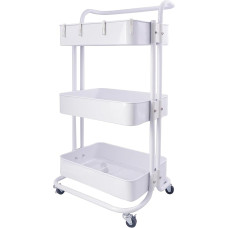 3 Tier Metal Rolling Cart with Handle Multifunctional Storage Cart for Office Living Room Kitchen Moving Storage Cart with Wheels (C-White)