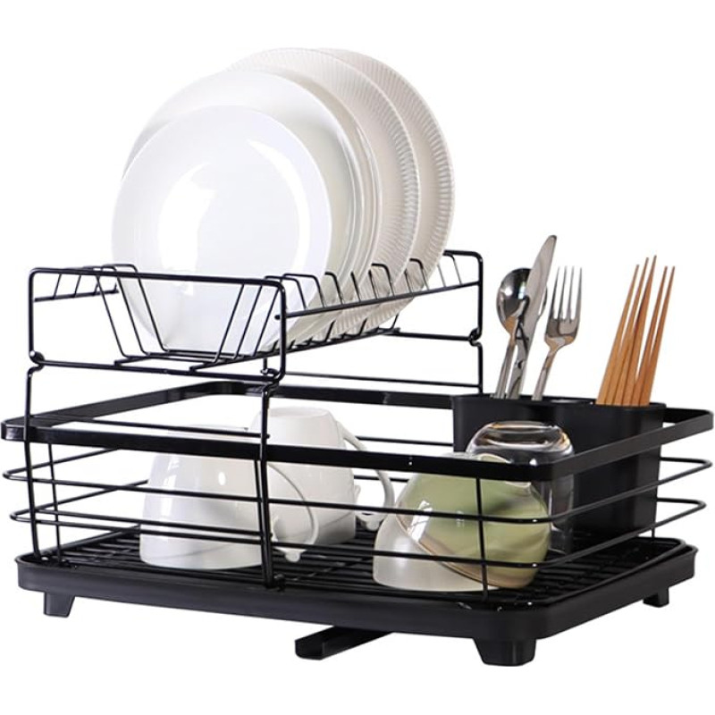 VIDECOR Indų džiovintuvas - indų stovas virtuvės stalviršiui su stalo įrankių laikikliu, patvarus nerūdijantis plienas, indų stovas įvairiems indams, lengvai montuojamas, kompaktiškas, H