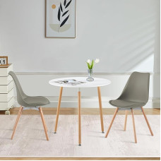Dining Room Group Dining Table with 2 Chairs, Round Kitchen Table Set and Set of 2 Dining Room Chairs for Kitchen, Dining Room, Living Room (White Table + 2 Grey Chairs)