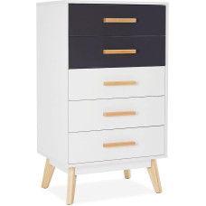 Meerveil Kommode, Schubladenkommode mit 5 Schubladen Freie Kombination von Farben Nordisch Stil für Schlafzimmer Wohnzimmer, 55 x 40 x 96 cm, Weiß und Grau