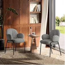 Dining Room Chairs Set of 2 Ergonomic Armchairs with Cross Metal Legs, Padded Seat, Living Room Chairs for Kitchen, Bedroom, Dark Grey