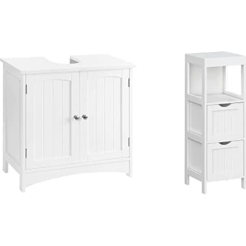 VASAGLE BBC01WT Po kriaukle esanti spintelė, tualeto reikmenų spintelė, vonios kambario spintelė, reguliuojama lentyna ir vonios kambario spintelė, vonios kambario spintelė, universali vonios kambario lentyna, BBC42WT