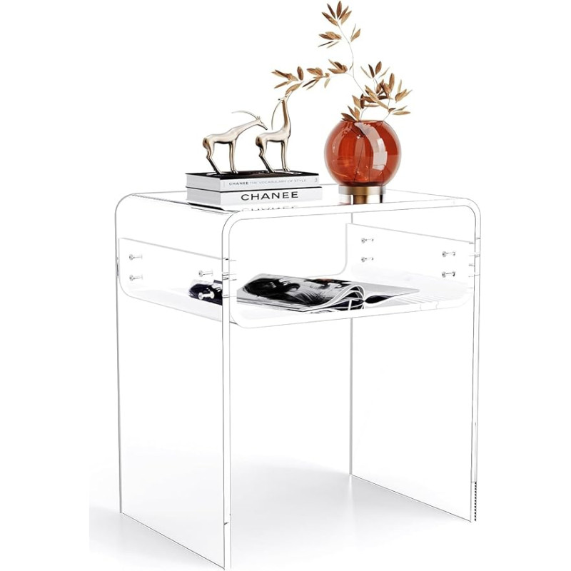 Akrilinis staliukas Naktinis staliukas Skaidrus U formos staliukas miegamajam ir svetainei 40 x 30 x 50 cm (skaidrus)