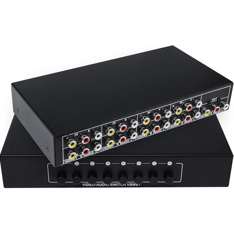 8 prievadų RCA AV perjungimo dėžutė 8 įėjimai 1 išėjimas 8-Way AV vaizdo garso perjungiklis 8 in 1 Out AV Composite Switcher RCA Splitter for HDTV LCD DVD žaidimų konsolės