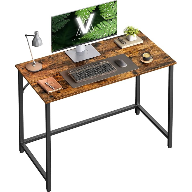 Vasagle LWD41X Small Computer Desk Office Desk Study Bedroom 50 x 100 x 76 cm Industrial Design Metal Frame Vintage Brown/Black