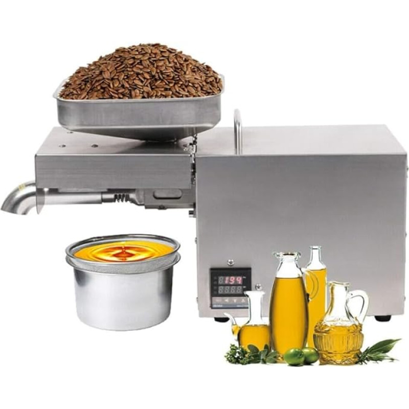 hzexun Automatinis elektrinis aliejaus spaudimas, temperatūros kontrolės aliejaus spaudos mašina Karšto šalto aliejaus ekstrahavimo ekseleris linų žemės riešutų ricinos kanapių perilės sėkloms Kanolės sezamo LCD ekranas