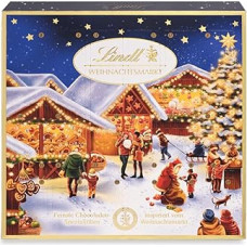 Lindt Schokolade Weihnachtsmarkt Mini-Tisch-Adventskalender 2024 , 115 g , 24 süße Mini Kugeln in verschiedenen Sorten , Schokolade für die Weihnachtszeit , Schokoladen-Geschenk