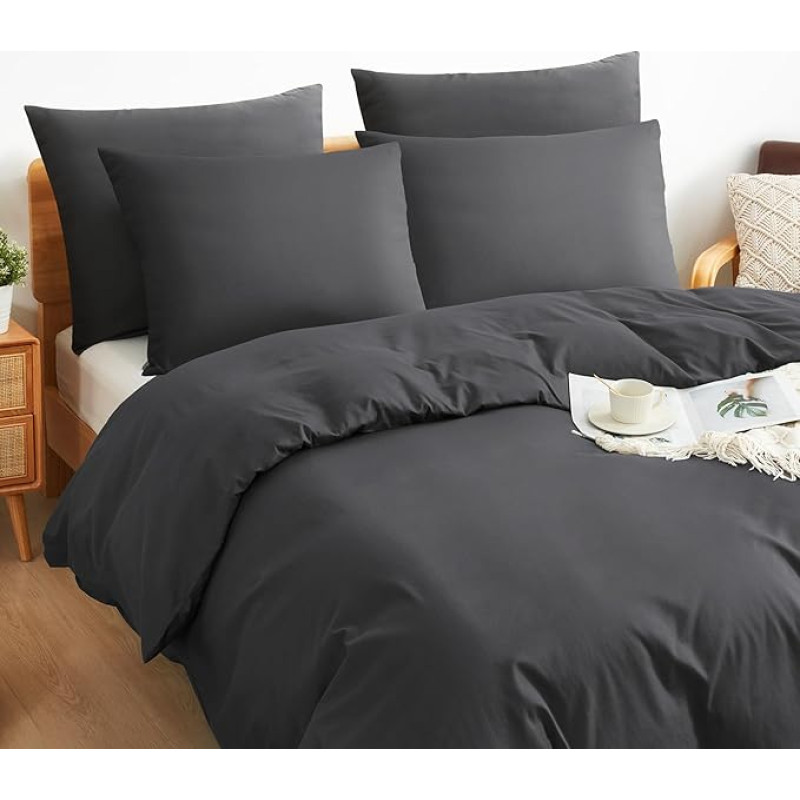 Sufdari Patalynė 220 x 240 cm, 100 % medvilnės antklodės užvalkalas, kvėpuojantis patalynės komplektas, patalynės užvalkalas su užtrauktuku + 2 pagalvių užvalkalai 80 x 80 cm - pilka