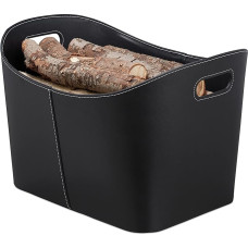 Relaxdays Firewood Basket Faux Leather, Sturdy Firewood Basket with Carry Handles, for Firewood, Various Sizes, Black
