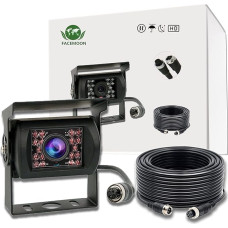 Reversing Camera with 15 m Car Video Extension Cable 4-Pin Aviation Waterproof Shockproof IP68 Waterproof 18IR Night Vision for Truck/Trailer/Bus/Van/Agriculture/Heavy Transport (12-24 Volt)