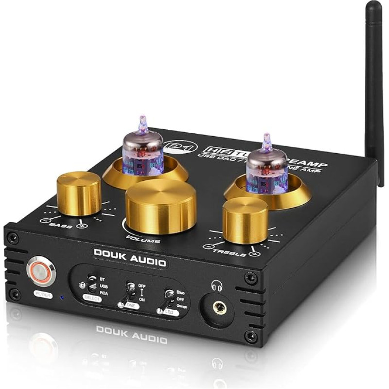 Douk Audio P1 Bluetooth 5.0 HiFi stiprintuvas GE5654 Tube Preamp vožtuvo vožtuvo ausinių stiprintuvas Belaidis imtuvas Garso dekoderis USB DAC APTX-HD [atnaujinimas]