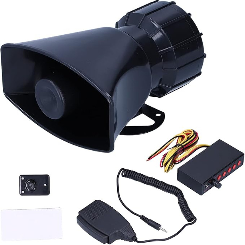 Warning Horn, 12 V, 100 W, 125 dB Car Horn, Megaphone, 5-Sound, Emergency Warning Alarm Fire Siren for Car, Motorcycle