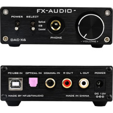 FX-Audio DAC-X6 Mini HiFi 2.0 Digital Audio Decoder DAC Input USB/Coaxial/Optical Output RCA/Headphone Amplifier 24 bit/192 KHz DC12 V (Black)