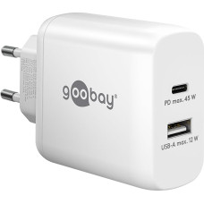 Goobay 65412 Dual Charger 45 W / USB-C & USB-A Fast Charger Power Delivery / Charging Power Supply with 2 USB Ports / Charger for Mobile Phone, iPad, Tablet etc.