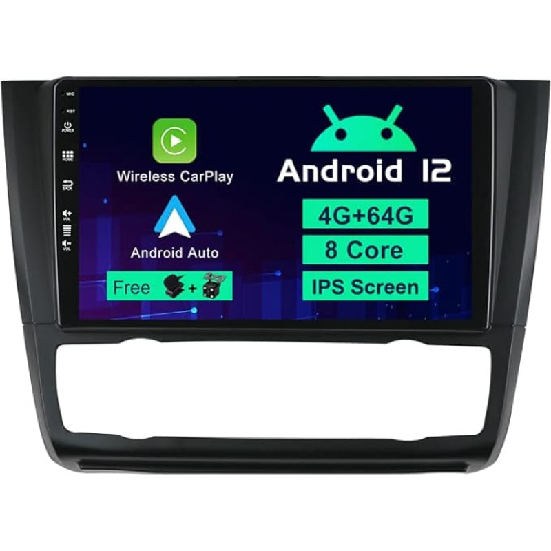 SXAUTO Android 13 IPS Car Radio Suitable for BMW 1 Series E81 E82 E87 E88 (2004-2012) - Built-in Wireless Carplay/Android Car/DSP - Camera + MIC - 4G + 64G - DAB SWC WiFi 360-Camera AHD - 2 DIN 9 Inch