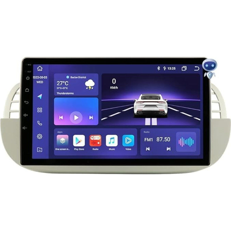 hizpo 9 Inch Touchscreen Car Radio Compatible with Fiat 500 2007-2014 with Carplay/Android Car 8-Core UPC 4+32GB Dab Car Radio Adapter WiFi 4G Mirror Link (White)