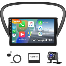 Hodozzy 2G + 64G Android Car Radio for Peugeot 607 2004-2010 Wireless Carplay Android Car, 9 Inch Touchscreen Screen with GPS Navigation WiFi Bluetooth Mirrorlink HiFi FM RDS Canbus with Reversing