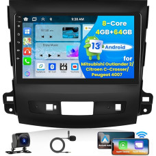 9 Inch Android 13 Car Radio for Mitsubishi Outlander 2/Citroen C-Crosser/Peugeot 4007, 8-Core 4G+64G, Wireless CarPlay and Android Car, Touchscreen DSP 32EQ RDS Rear View Camera