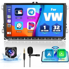 Android Car Radio for VW Golf 5 Seat Polo Skoda with Wireless Carplay Android Car 9 Inch HD Touchscreen Screen with GPS WiFi RDS FM SWC USB BT Hi-Fi Canbus AHD Reversing Camera [1G+32G]