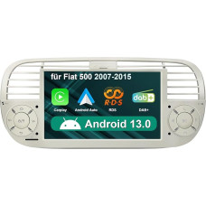 Android 13 Wireless Carplay Car Radio for Fiat 500 2007-2015 with 7 Inch IPS Touchscreen WiFi Bluetooth DAB+SWC GPS Navigation Support Wireless Android Car Hands-Free Reversing Camera (Cream)