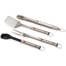 Joseph Joseph GrillOut 4-Piece Stainless Steel BBQ Utensil Set with Storage Case, Brush, Tongs, Turner & Fork, Telescopic Handle, Hanging Loops