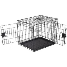 Amazon Basics Folding Metal Wire Dog Cage with Bottom Tray, Double Door, Black, L 76 x W 48 x H 53 cm
