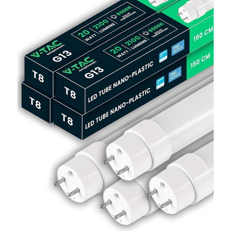 V-TAC 4 x LED vamzdžiai 150 cm - T8 - G13 lizdas 20 W - 2100 liumenų - 