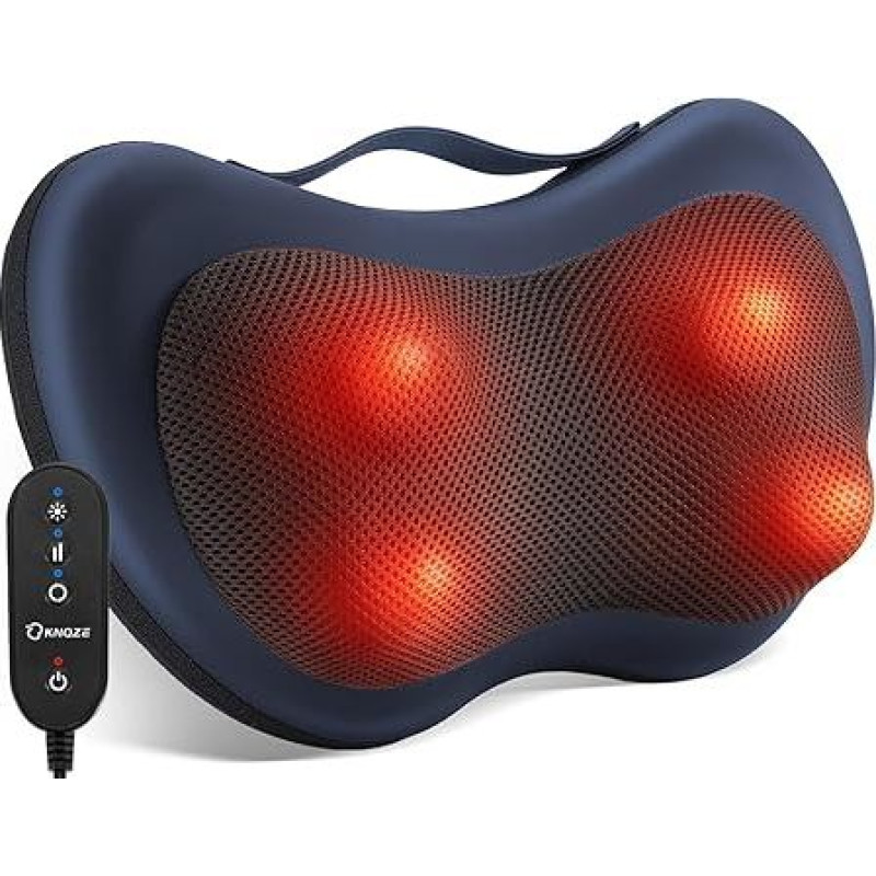 KNQZE masažuoklis, kaklo masažuoklis su šiluma, Shiatsu masažuoklis kaklui, pečiams, nugarai, gimtadienio dovana moterims vyrams, masažinė pagalvė su 3D besisukančiomis masažo galvutėmis, nuotolinio valdymo pultas