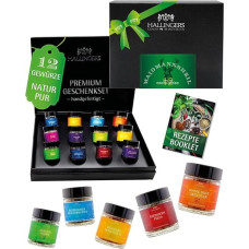 Hallingers Genuss Manufaktur Laukinių prieskonių dovanų rinkinys - 12 rinktinių medžioklės ir medžioklės prieskonių stiklinėje, elegantiška dovanų dėžutė medžioklės patiekalams, prieskonių rinkinys 