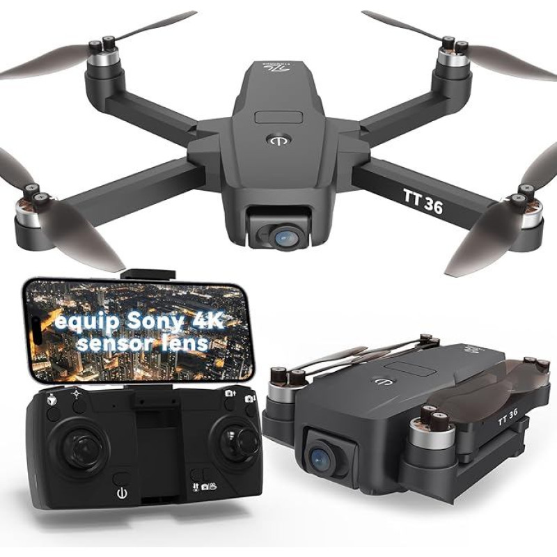 TT36 GPS dronas su 4K kamera suaugusiesiems, 5G WiFi realaus laiko perdavimas, GPS išmanioji grąžinimo funkcija, sekimo paskui mane funkcija, RC kvadrokopteris bešepetėliniai varikliai Dronai pradedantiesiems