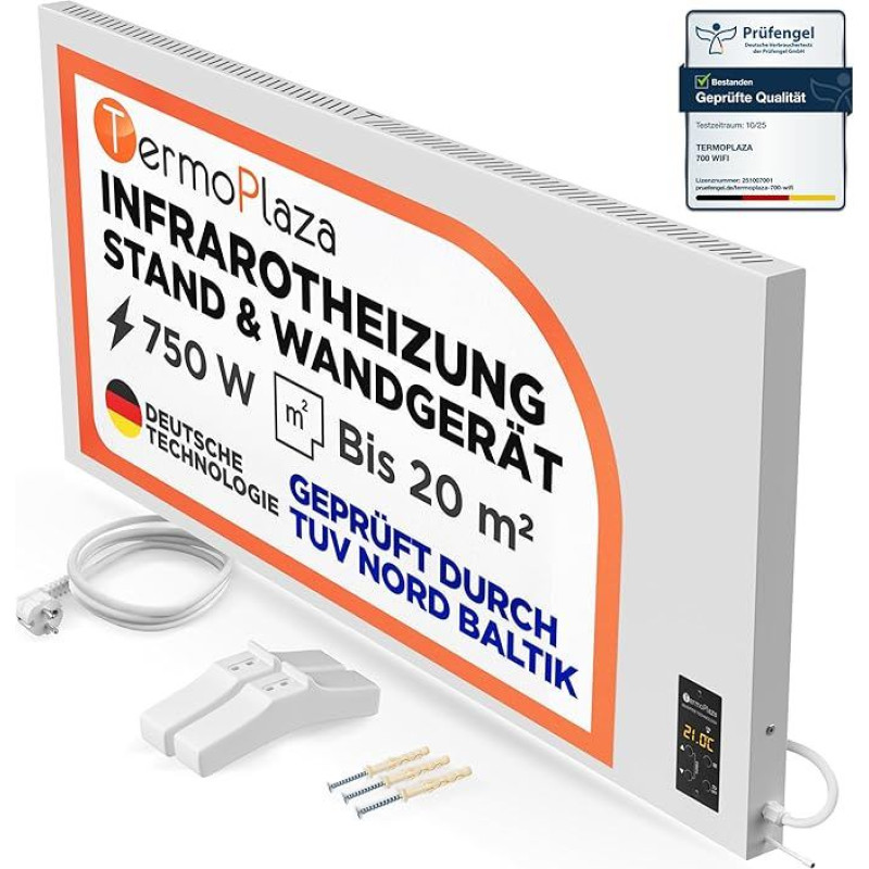 Infraraudonųjų spindulių šildytuvas su termostatu 750 W iki 20 m² Infraraudonųjų spindulių sieninis šildytuvas ir infraraudonųjų spindulių šildytuvas Stacionarus įrenginys Infraraudonųjų spindulių šildytuvas ir konvektorinis šildytuvas namams, miegamajam,