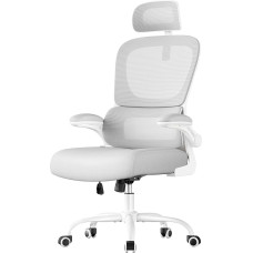 SONGMICS biuro kėdė, rašomojo stalo kėdė, ergonomiška tinklelio kėdė, dvisluoksnis tinklelis, kvėpuojanti, prisitaikanti juosmens atrama, reguliuojamas atlošas galvai, skirta namų biurui, Dove Grey OBN041G01