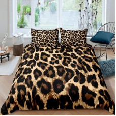 Homemissing Leopard Duvet Cover Set Safari Cheetah Bedding Africa Animal Bedding for Girls Boys Kids Black and Brown Leopard Print Double Size