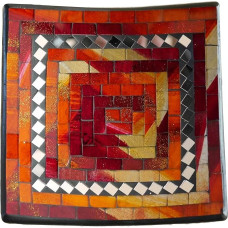 ART-CRAFT Decorative Mosaic Bowl Orange with Mirror Clay Bowl Key Shell Terracotta with Hand-Painted Glass Elements to a Beautiful Pattern Handmade